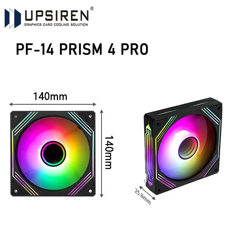 UPSIREN PF-14 PRISM 4PRO 컴퓨터 섀시 팬 14cm ARGB 4 핀 PWM 조용한 냉각 12V 대용량 풍량 61.5CFM/650-1800RPM