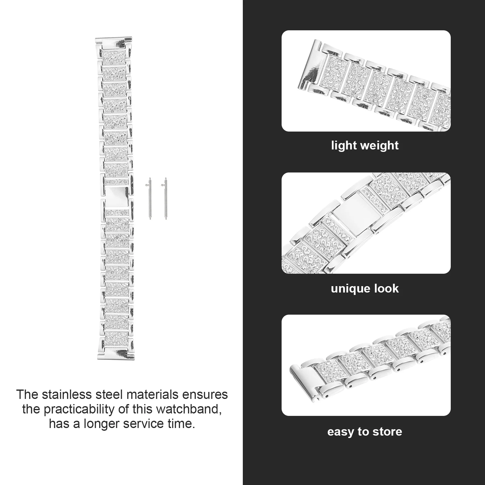 

Stainless Watch Band Compatible Smartwatch Belt Easy Install Adjust Universal Watchstrap for 4 Stylish Wristwatch