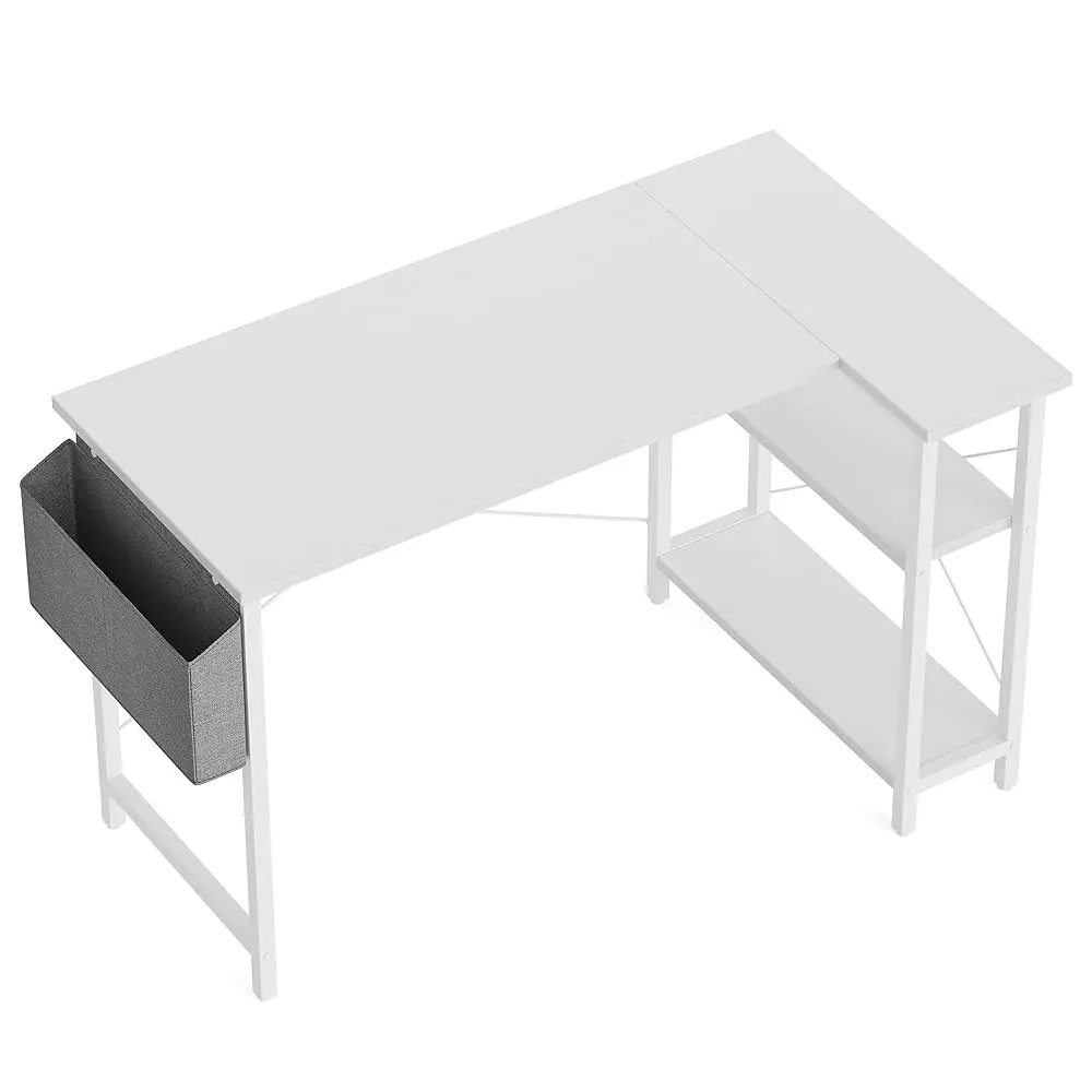 L Shaped Desk, 47"" Computer Desk With Reversible Storage Shelves Home Office Corner Desk Study Writing Gaming Table, White