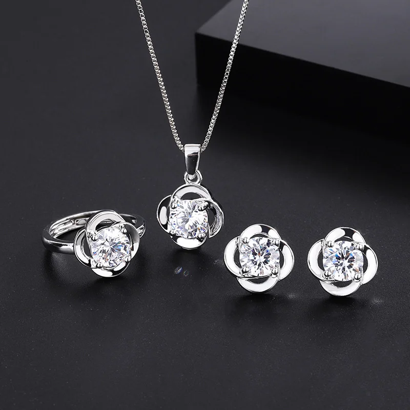 Luxury brand genuine real jewels Live Online Red Simple S925 Silver Needle Simulation White Sea Blue Diamond Earrings Pendant Ne