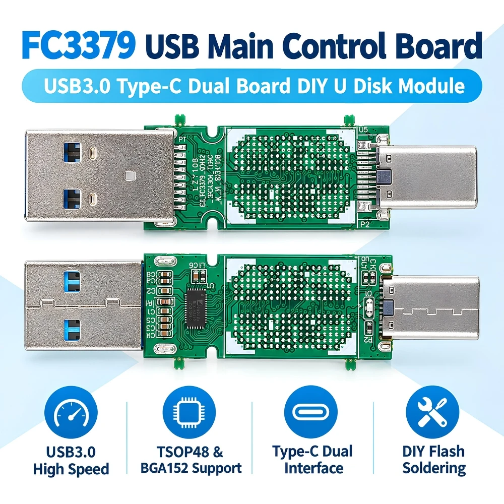 FC3379 USB Main Control Board USB3.0 Interface DIY U Disk Dual Board TSOP48 BGA152 PCB Main Controller TYPE-C