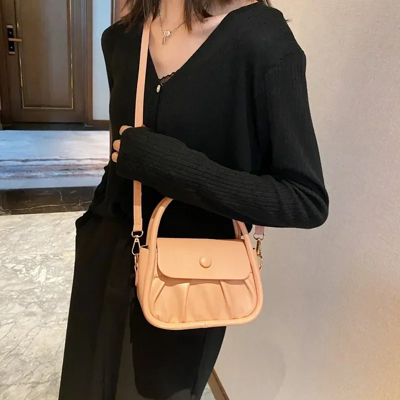 Retro Women Shoulder Bag PU Leather Casual Simple Fashion Ladies Travel Office Solid Color Handbag 2023 Spring New