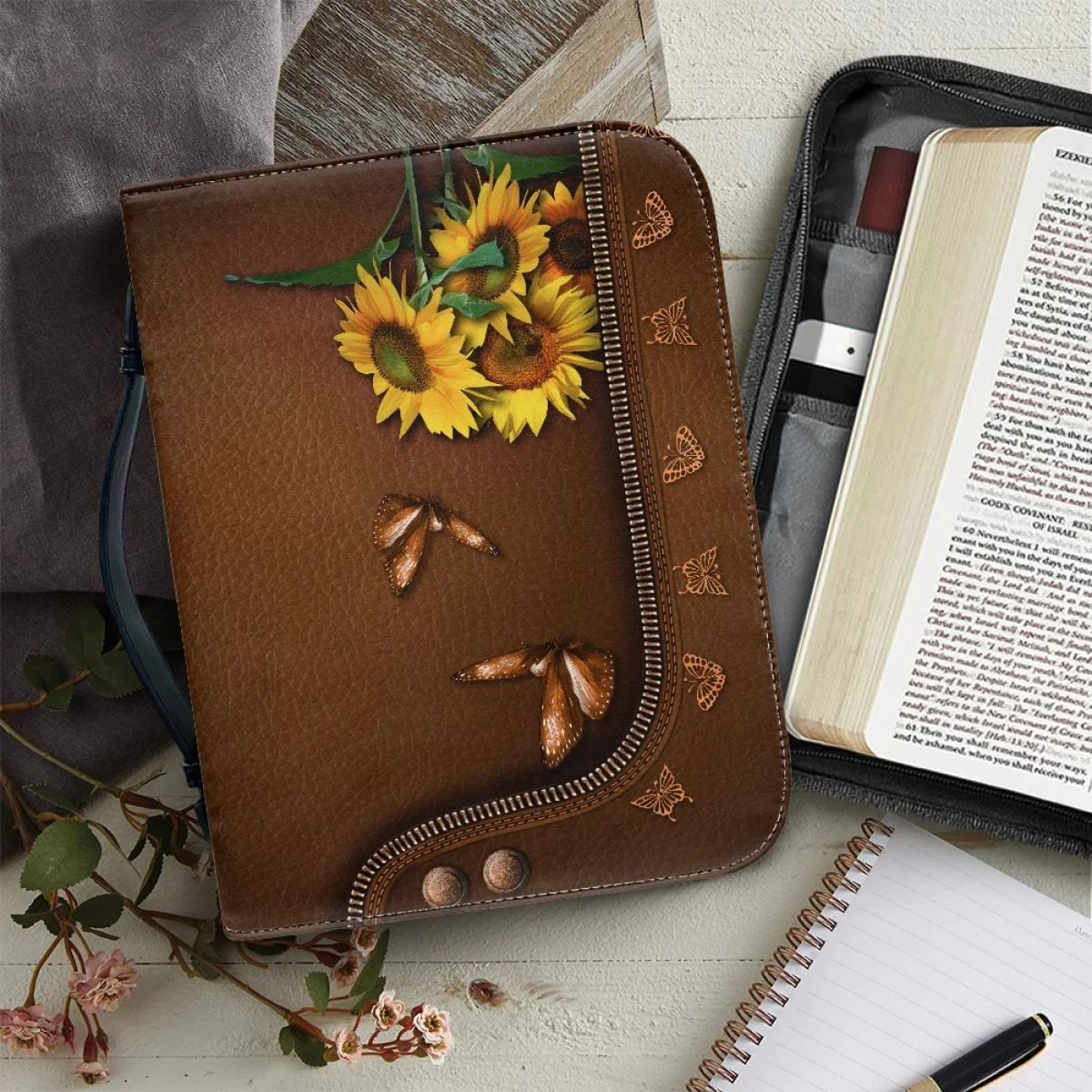 FORUDESIGNS Luxury Sunflower Design Bible Bag Fashion Women's New Bible Protective Case Practical Bible Storage Study Bag