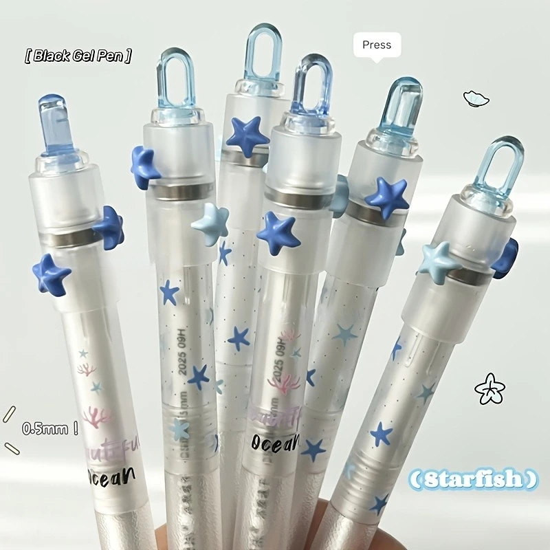 

4 комплекта нейтральных ручек в морском стиле, быстросохнущие черные ручки 0,5 мм, вращающиеся ручки, для снятия стресса и развлечения.