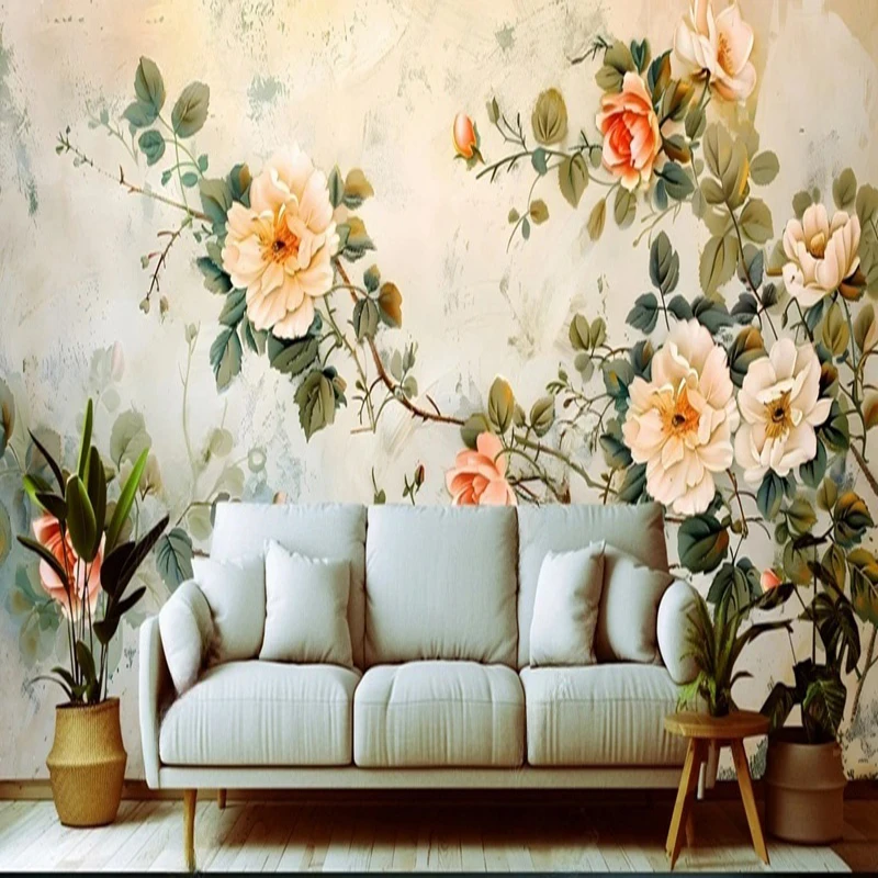 Custom Modern Minimalist Floral Wall Mural Hand-Painted Flower Wallpaper for Kitchen Papel Pintado Art Decor Painting 3D