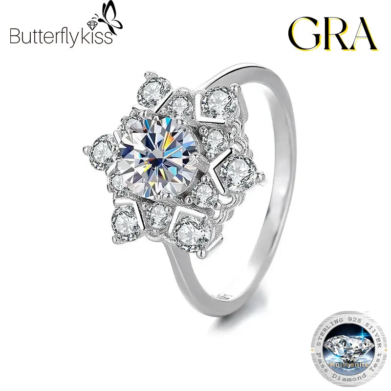 

Butterflykiss 925 Sterling Silver Fashion Design Luxury Trendy 1CT Moissanite Sunflower Ring For Charms Women Party Jewelry Gift