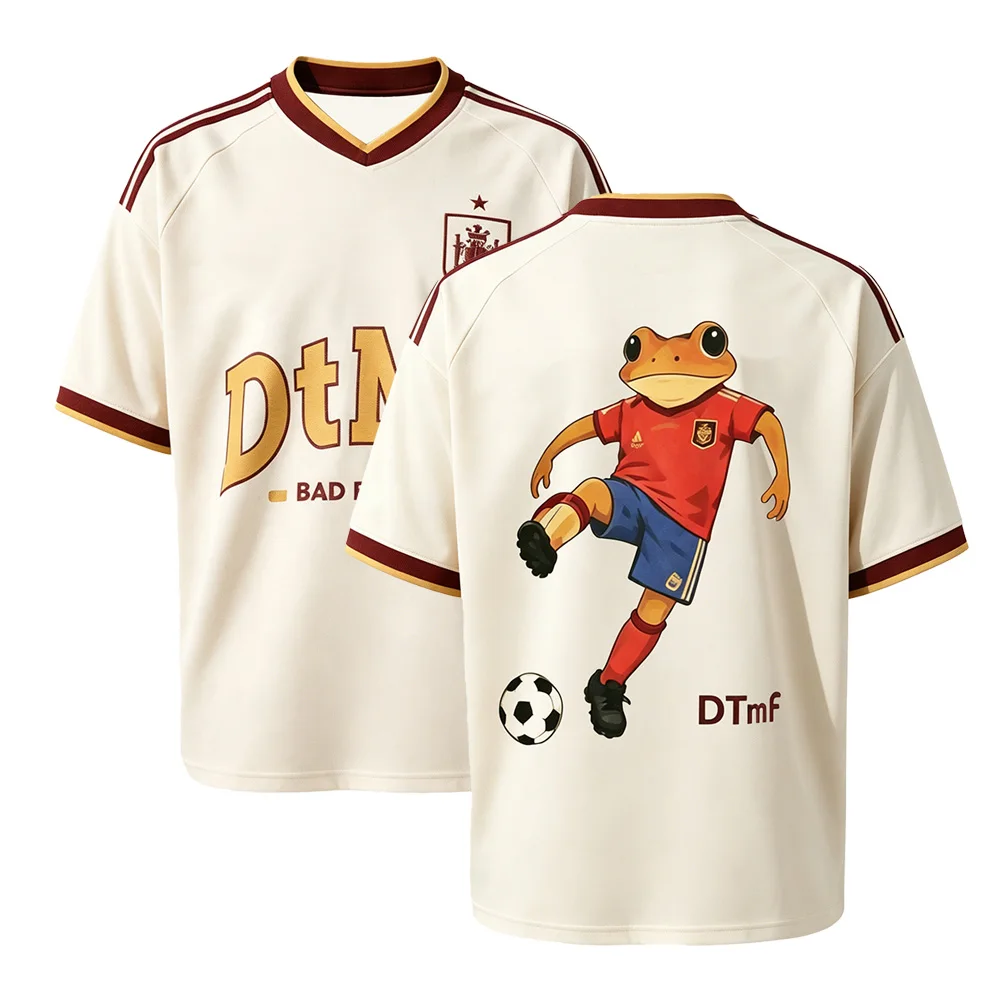 DTMF Spain Soccer Jersey Men Women Cartoon Frog Football Shirt Bad Bunny Inspired Short Sleeve Breathable Sport Fan Tee Top