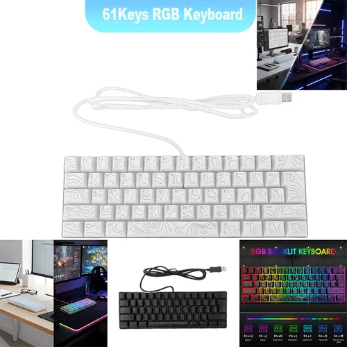 Imagen 1 del producto Teclado para Juegos 60% con 61 Teclas RGB, Retroiluminación RGB, Diseño Ergonómico, Teclado Mecánico con Cable