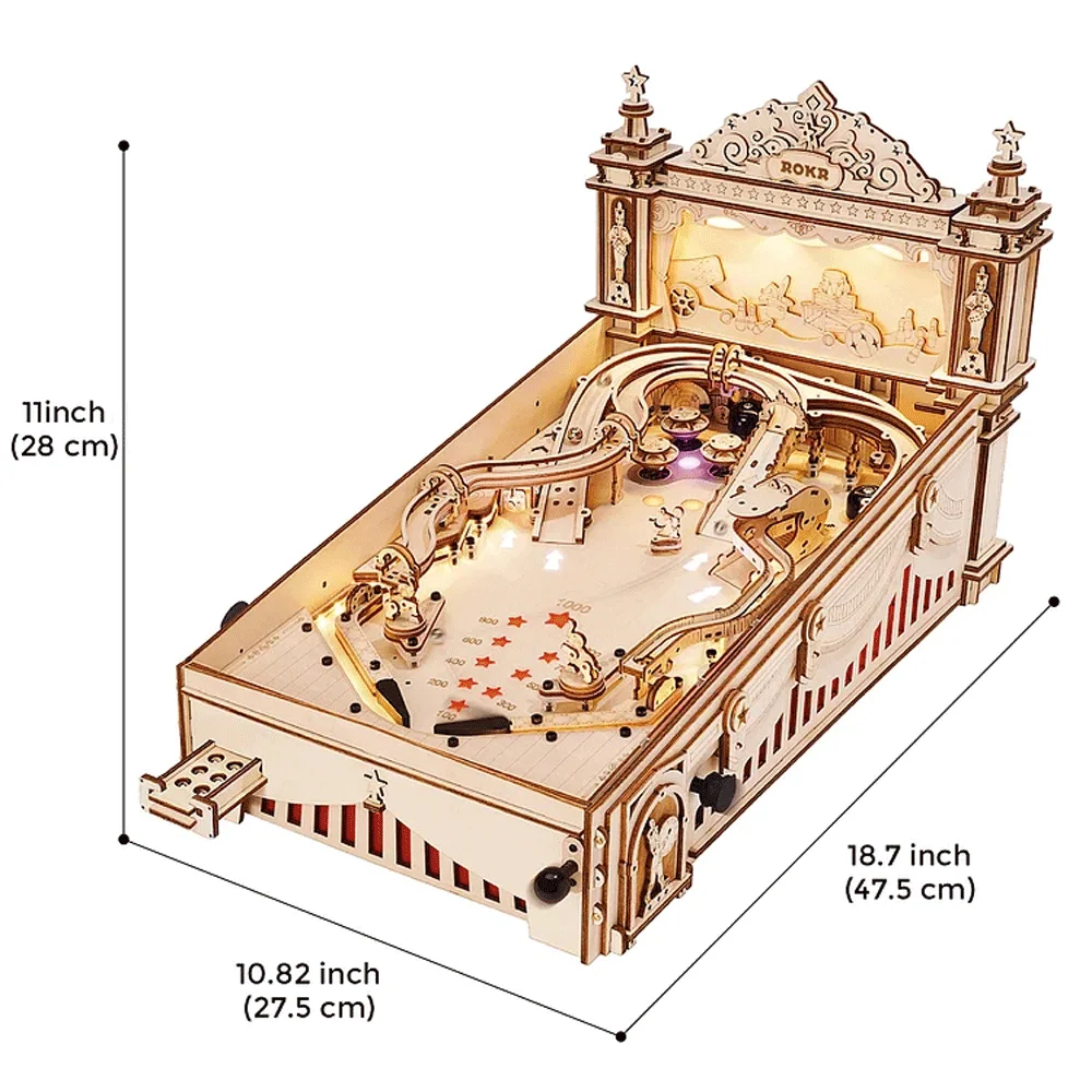 Robotime ROKR 3D Pinball for Kid Adults Family Party Machine Vintage Style Popular Game Smooth Assembly 3D Wooden Puzzles EG01