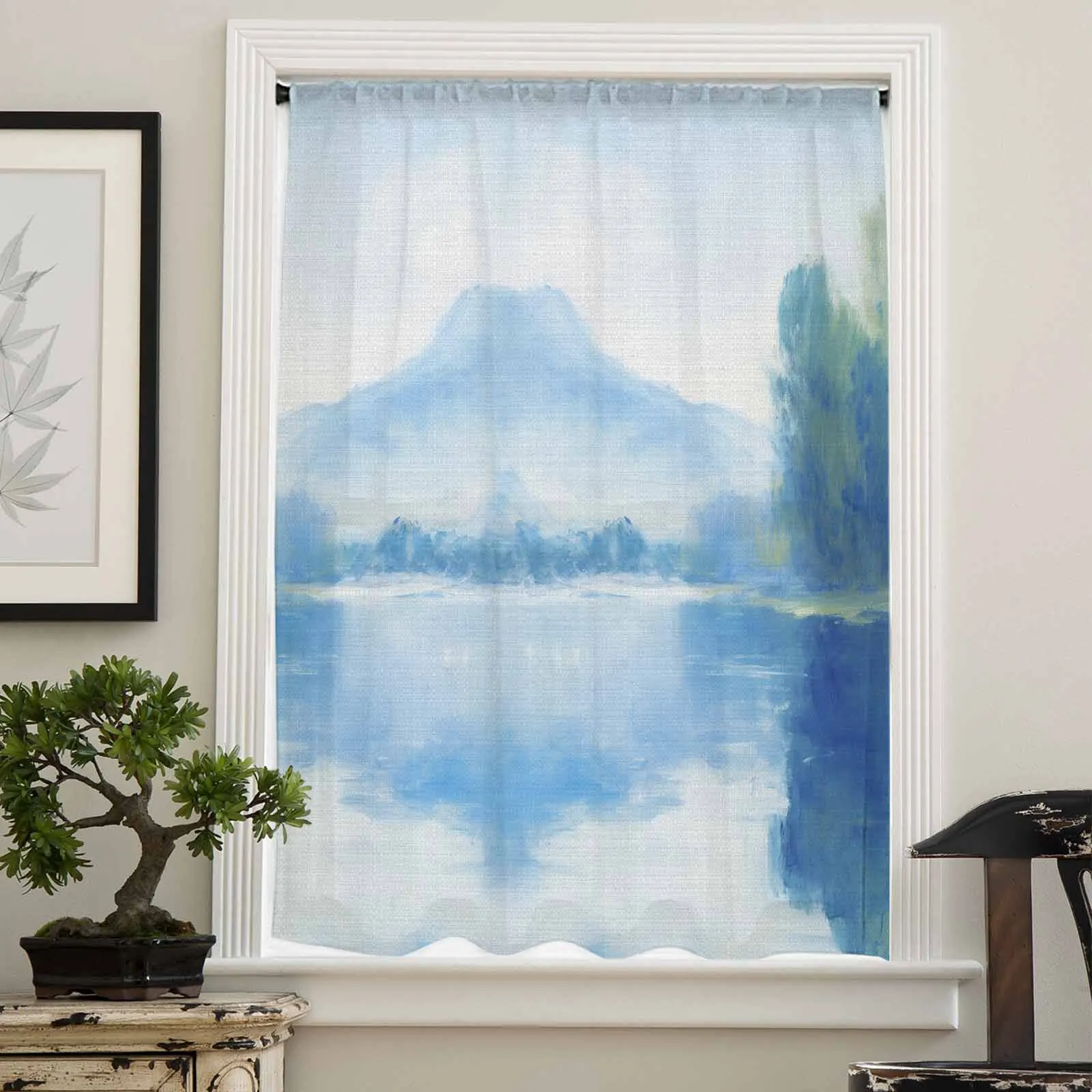 Watercolor Landscape Abstract Reflection Of The Sky Sheer Curtain Living Room Drapes Home Voile Curtain Tulle Window Curtain