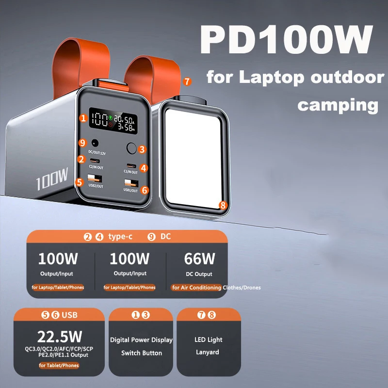 

Power Bank 60000mAh with 12V DC Output Type C PD 100W Two-Way Fast Charging for iPhone 16 Samsung Huawei Xiaomi Laptop Powerbank
