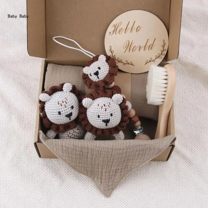 7Pcs Baby Crochet Toy Gift Set Soother Clip Rattle Teether Newborns Shower Gift Q81A