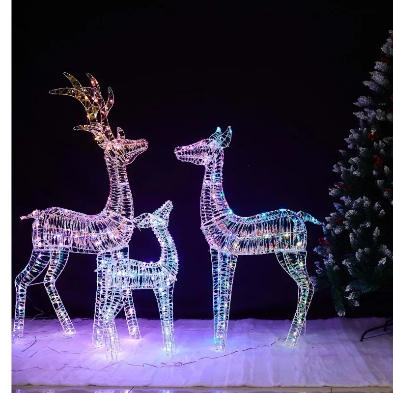 Illuminated Wire Frame Reindeer Figurine Colorful Metallic Finish Decorative Animal Statue for Indoor Outdoor Party Venue Decor