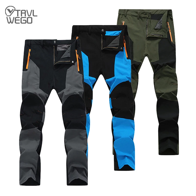 TRVLWEGO Men Hiking Camping Pants Wear-Resistant Quick Dry Anti-UV Pant Waterproof Elastic 5XL Climbing Trekking Summer Trousers