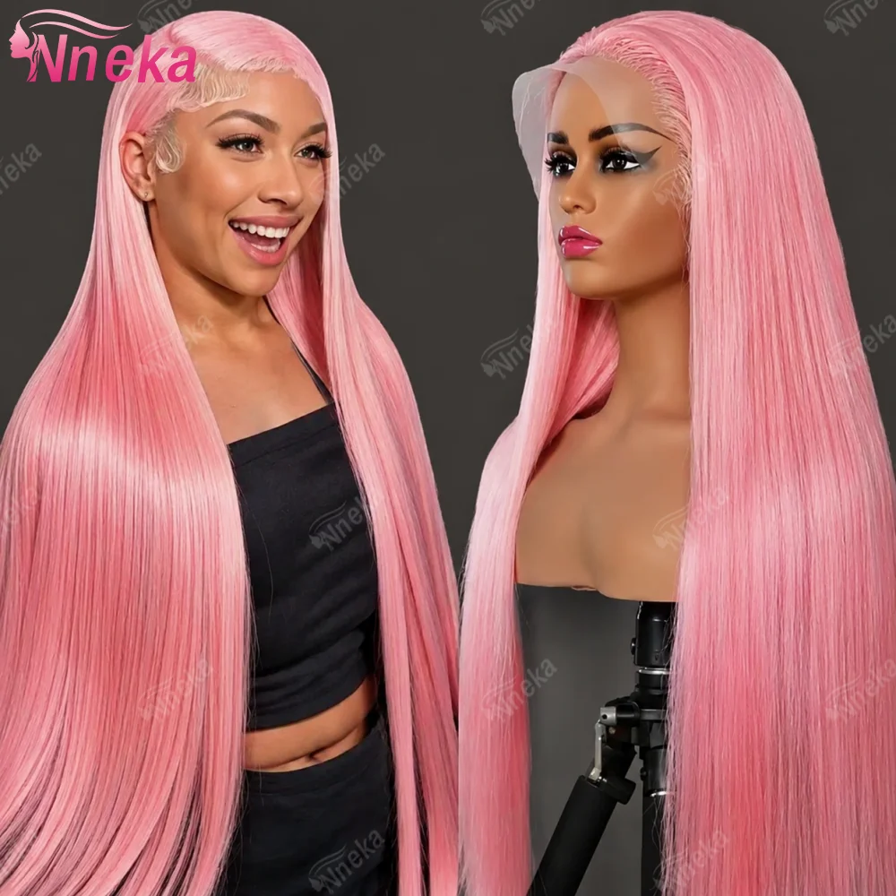 

Colored Light Pink Human Hair Wig Straight Lace Front Wig 13x6 Hd Transparent Lace Frontal Wigs Pre Plucked Hairline For Women