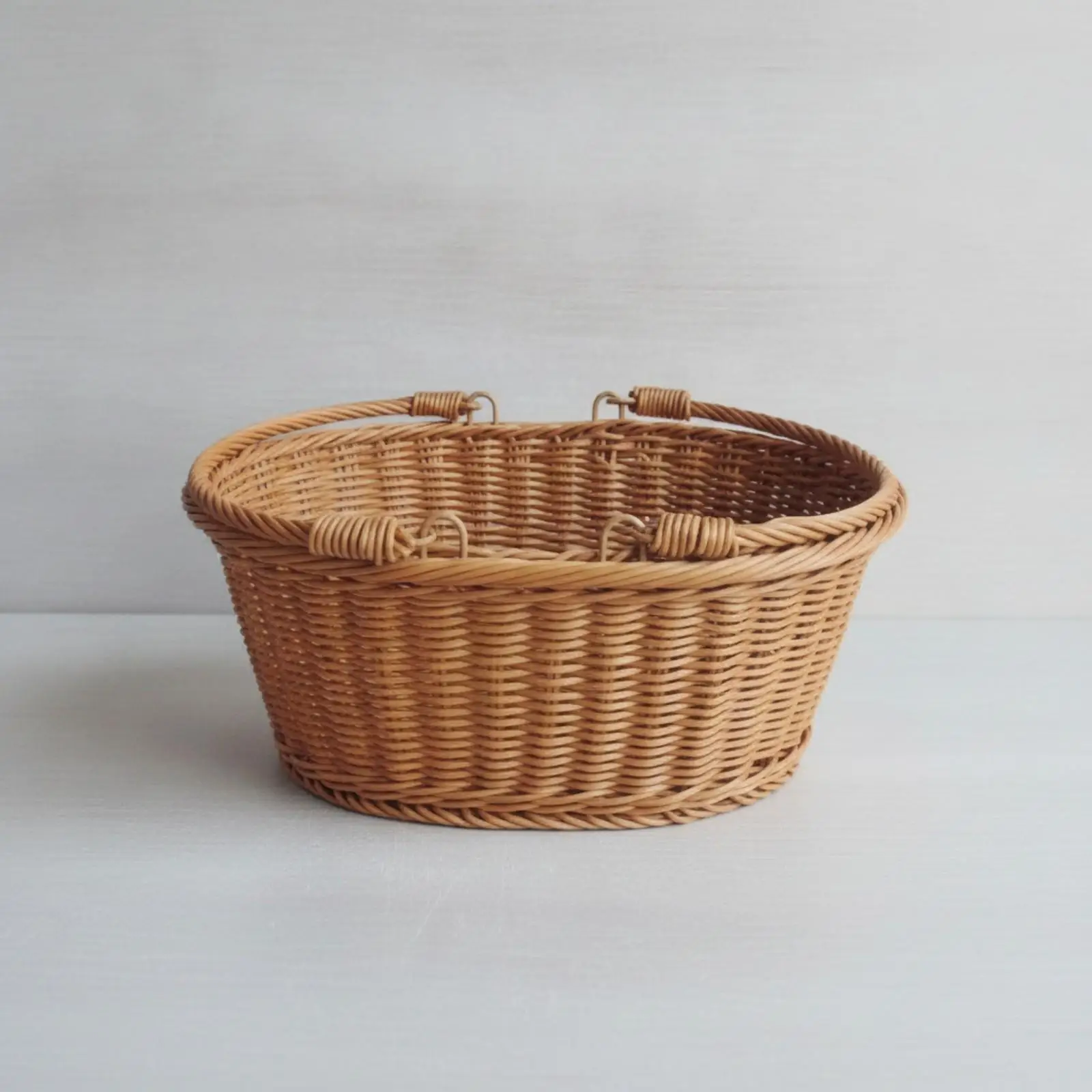 Sturdy Woven Plastic Shopping Basket with Handles for Grocery Market Picnic Storage Box Organizer Tote