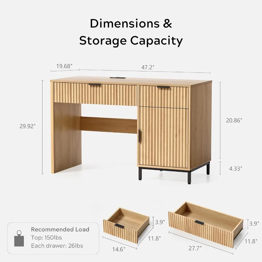 47 مكتب تنفيذي مخدد مكتب مكتب منزلي خشبي حديث مع محطة شحن وخزانة بأدراج ومكتب كتابة للكمبيوتر لدراسة العمل #2