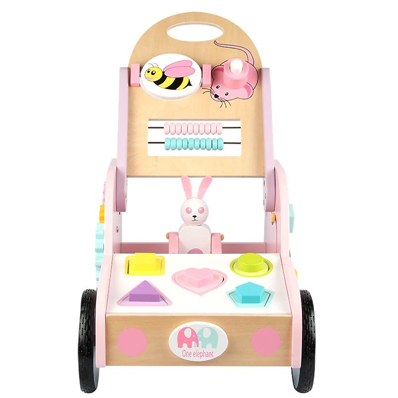 Multifunction Baby Walker with Wheel Wooden Activity Push Walker for Infant Educational Shape Sorter Toy Trolley  Toddle