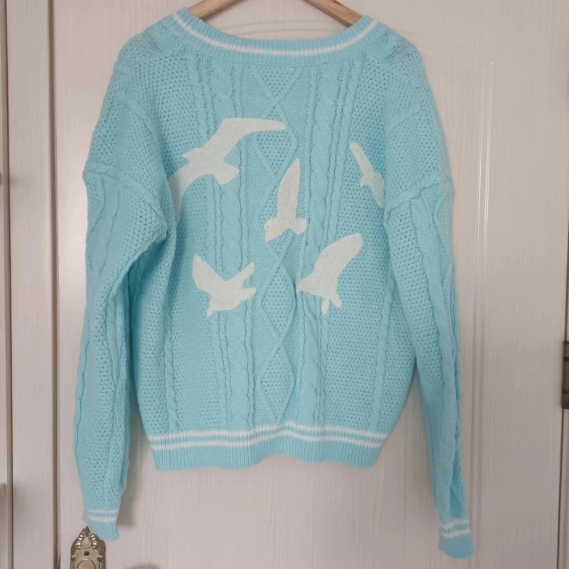 New Blue 1989 Women's Cardigan Bird Embroidery Collar Lettering Special Knit 1989 Taylor Cardigan Slouchy Style Vintage Sweater