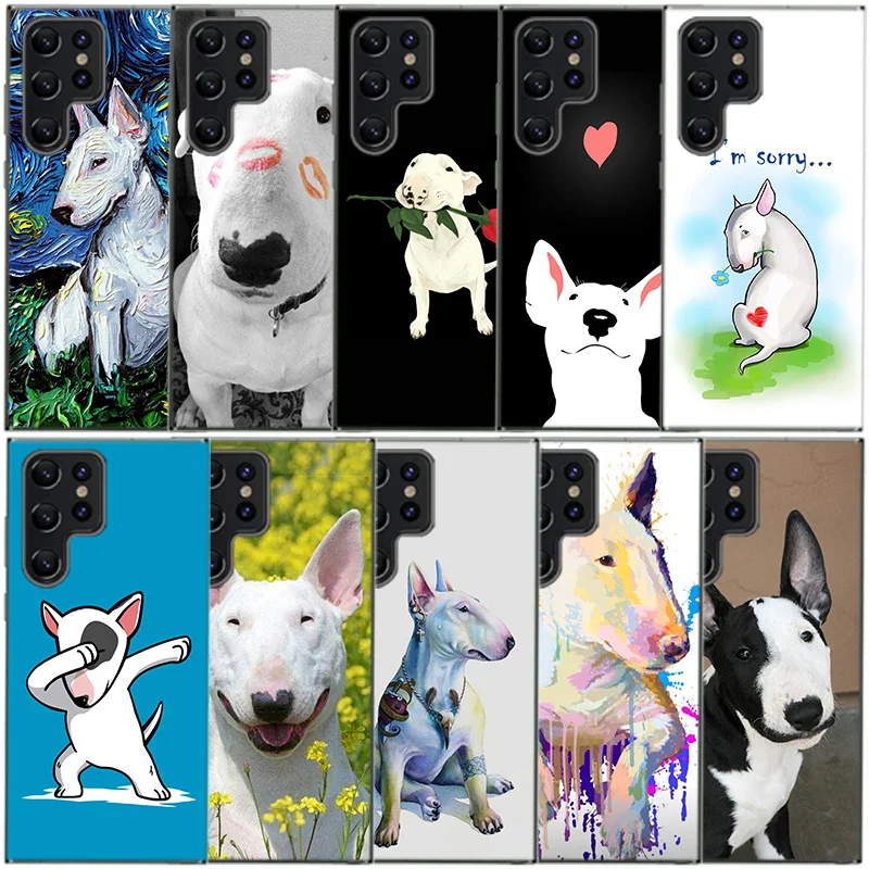 Bull Terrier Dog Puppies Clear Phone Case For Samsung Galaxy S20 S21 S23 FE S22 Plus S24 Ultra S10 S10E S9 S8 Soft Back Cover