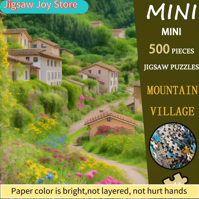 

A Mini Puzzle Featuring a Mountain Village, Perfect As a Premium Christmas Gift. This Trending Holiday Landscape Art Measures