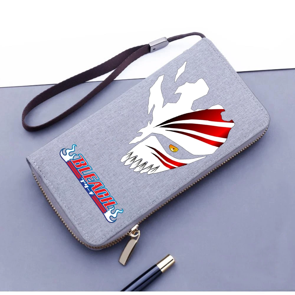 Bleach Kurosaki Ichigo Long Wallet Men Women Clutch Money Clip Credit ID Card Holders Zip Student Purse Handbag with Chain