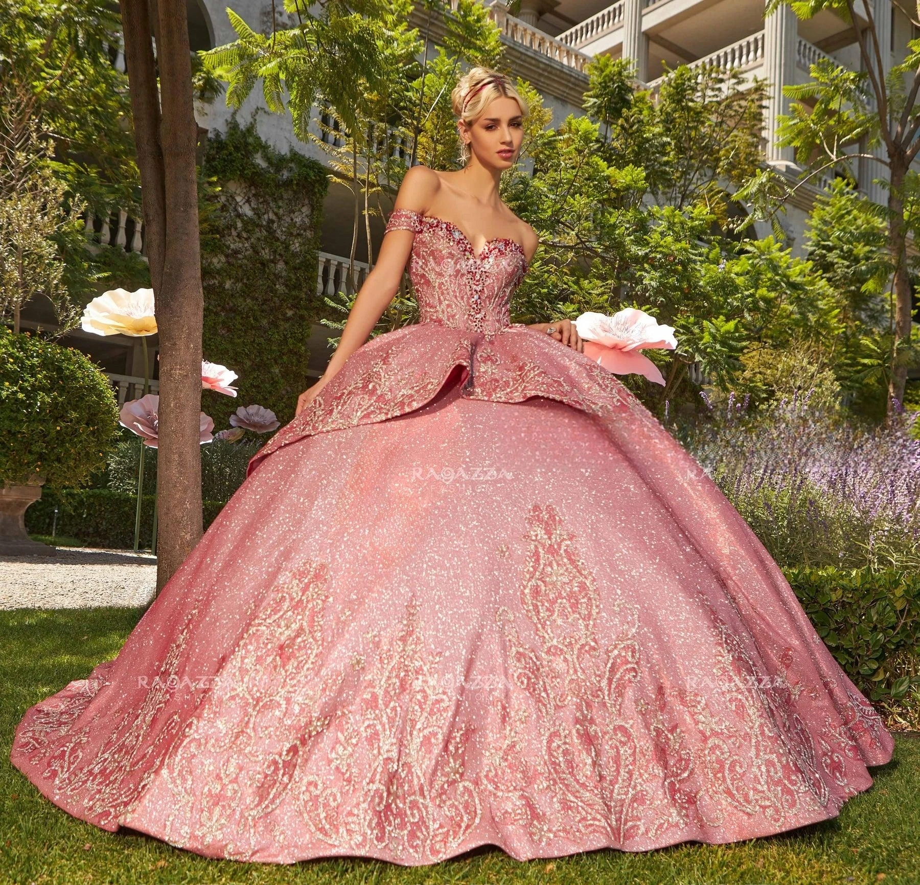 Vestido rosa quinceanera fora do ombro com lantejoulas e cristais de renda, vestidos inchados, vestido de baile mexicano, 15 anos, 15 anos