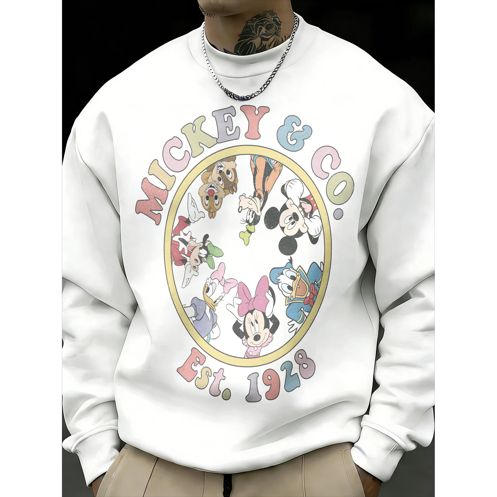 

Мужской свитшот из вельвета и хлопка с принтом Микки и друзей Диснея, осенне-зимняя коллекция 2026, теплый, свободный, повседневный