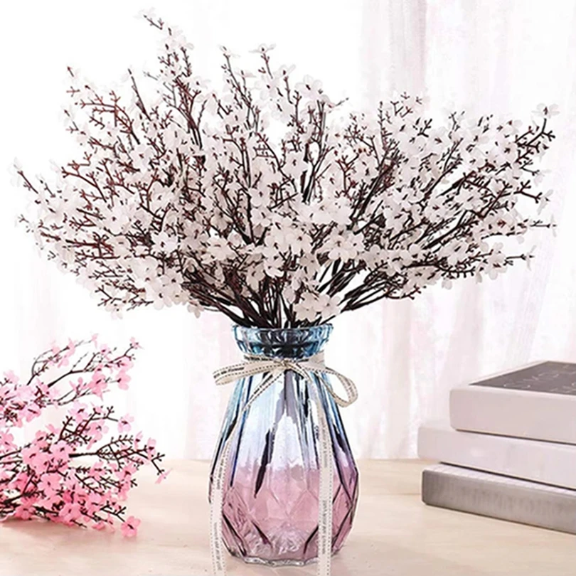 

10Pcs Artificial Flowers Silk Gypsophila Small Bunches 5 Forks Home Room Table Centre Vase Prop Wedding Outdoor Decorative Plant