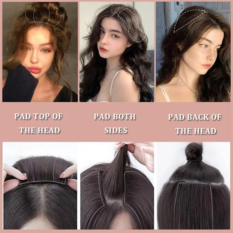 2 Stück synthetische Clip-in-Haarteil-Haarnadel, einteilig, nahtlos, künstliches Haarpolster, natürliche Haarverlängerungen, gefälscht für Frauen – Detail 2