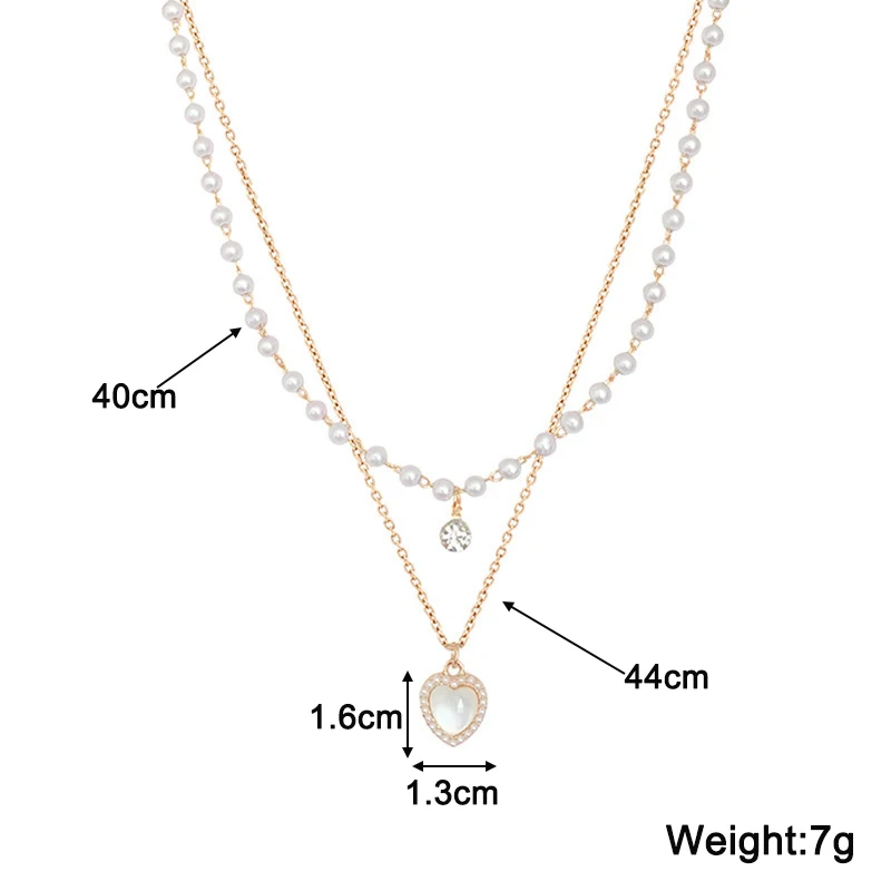 Two-layers Pearl Necklaces for Women Bohemian Thin Link Chains Neck Jewelry Heart Pendants Elegant Female Party Decoration