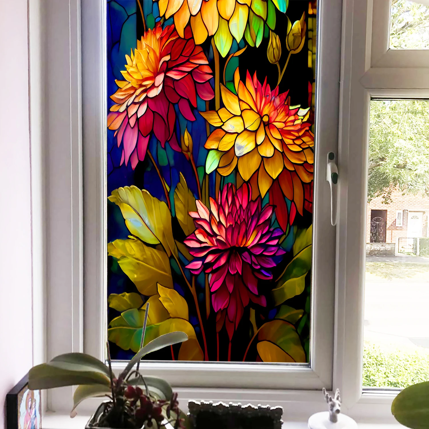 Regenbogen-Blumen-Sonnenfänger, Sichtschutzfolie, UV-Schutz, Glas, statisch haftendes Dekor für Badezimmertür, Küche – Detail 23