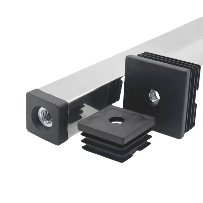 M6 M8 M10 Black Plastic Square Pipe Plugs With Nut Hole Blanking End Inserts Caps Adjustable Foot Pads Furniture