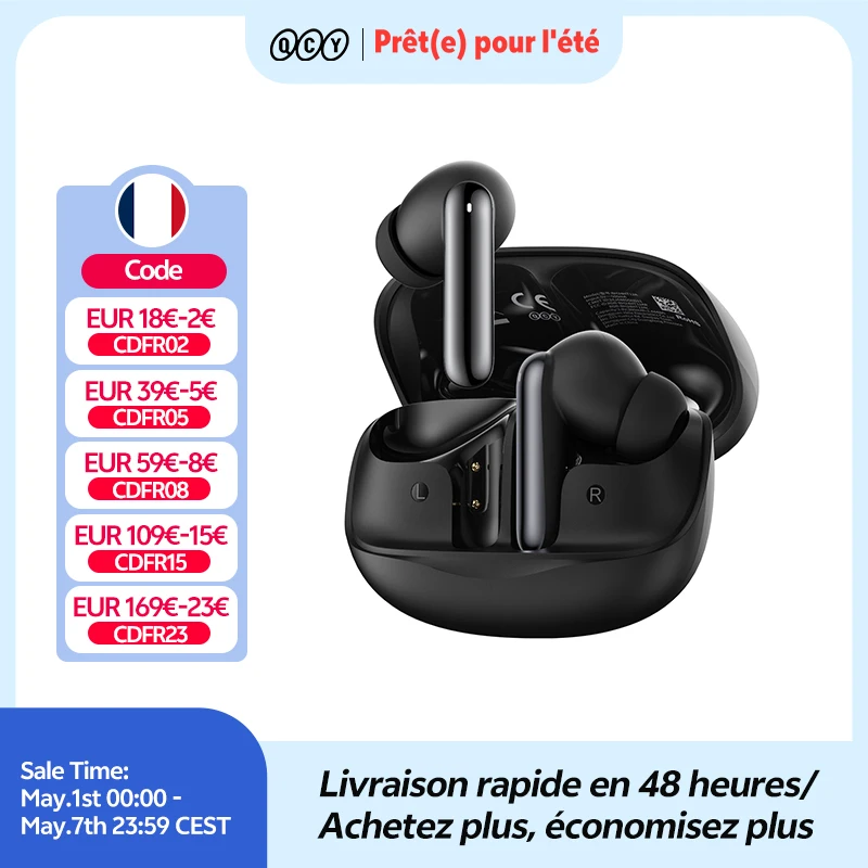 QCY Melobuds N50 ANC Écouteurs sans fil Bluetooth 5.4 Suppression active du bruit 6 micros Écouteurs Clear Call Connexion multipoint