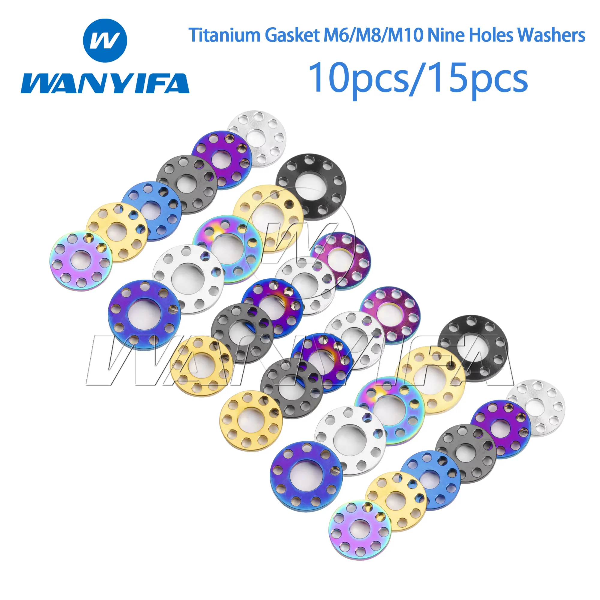 Wanyifa  Titanium Gasket M6/M8/M10 Nine Holes Washers Drilled Spacer Gaskets for Motorcycle Part Fix Accessory 10/15pcs