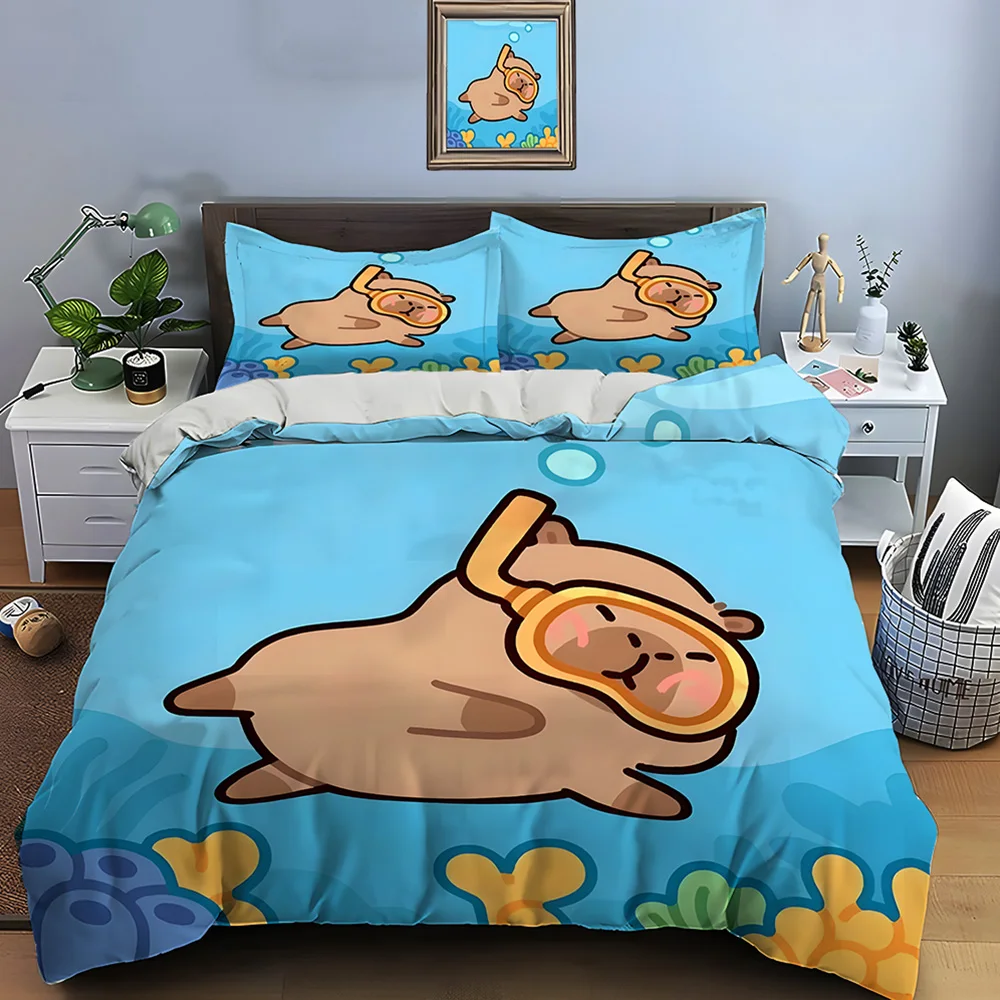 Cute Cartoon Capybara Print Bedding Set Duvet Cover 1 Duvet Cover 2 Pillowcases Adult and Children Bedding Set Luxury Gifts