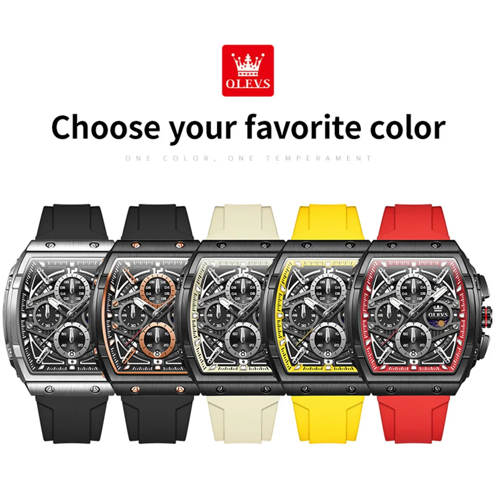 Orologio da uomo OLEVS di alta qualità ﻿ Orologio da polso con quadrante cronografo multifunzionale, fasi lunari luminose, data, orologi da uomo, regalo