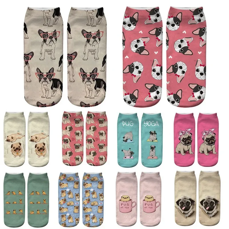 1 Pairs Of Funny Pug Bulldog Dog Print Socks Fashion Harajuku Style Hip-hop Cute Fashion Soft Women's Animal Slippers And Socks