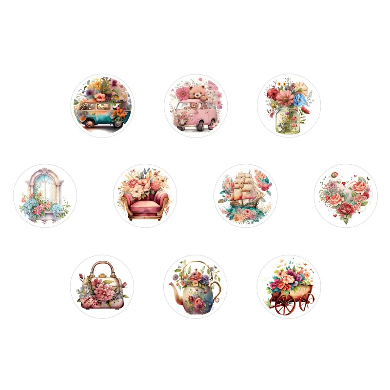 CC 500Pcs Cartoon Flower Floral Decorative Sticker Tape Roll Hand Account Notebook Mobile Phone Stationery Computer Sticker