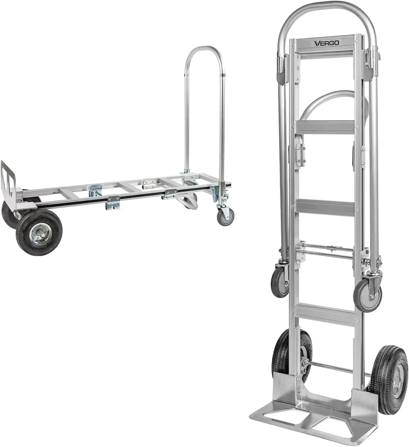 Vergo Industrial Convertible Hand Truck - AS7B Heavy Duty Aluminum 2 in 1 Dolly (800 lb Capacity) Lightweight Reinforced Frame,