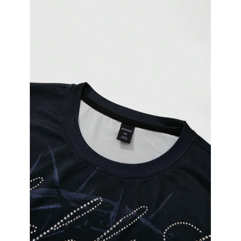 MEN Street Life Men's Street American Jesus Rhinestone Graphic Print Short Sleeve T-Shirt Set Jesus 3D full-body printed design