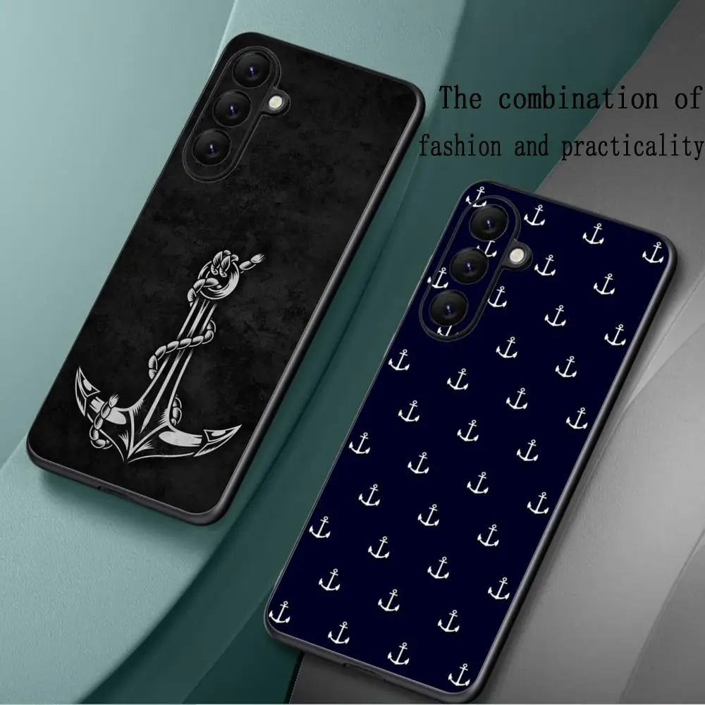 Anchor Nautical Sailor design Phone Case For Samsung Galaxy S25 S24 S23 S22 S21 S20 Plus Ultra Note20 Limited Edition Soft Black