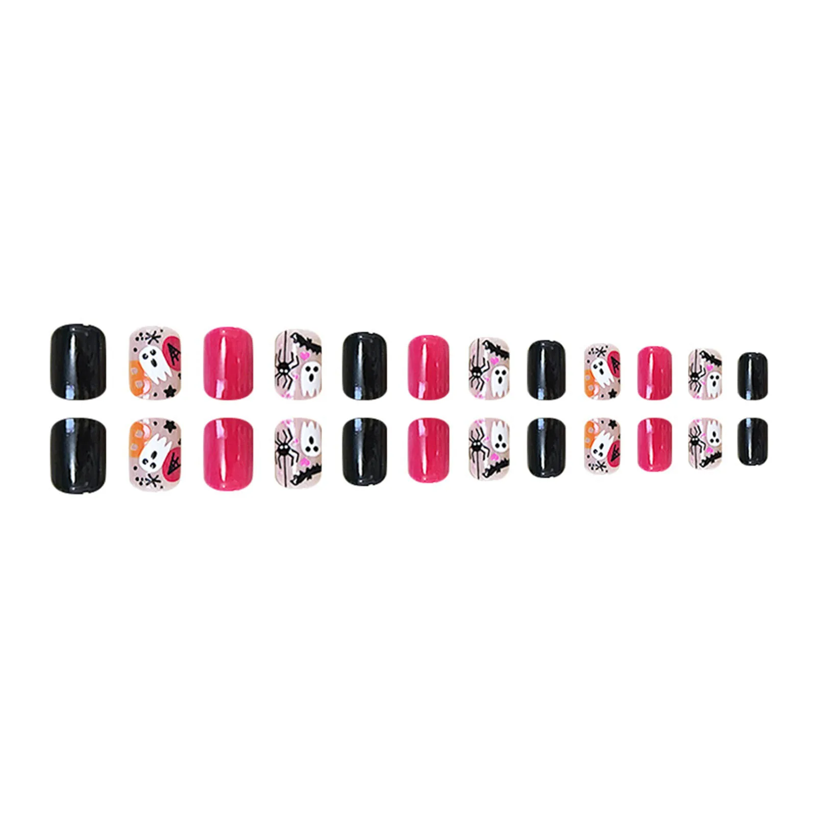 Rose Pink Black Halloween Short Press on Nails Ultra-flexible Long Lasting Fake Nails for Fingernail DIY Decoration