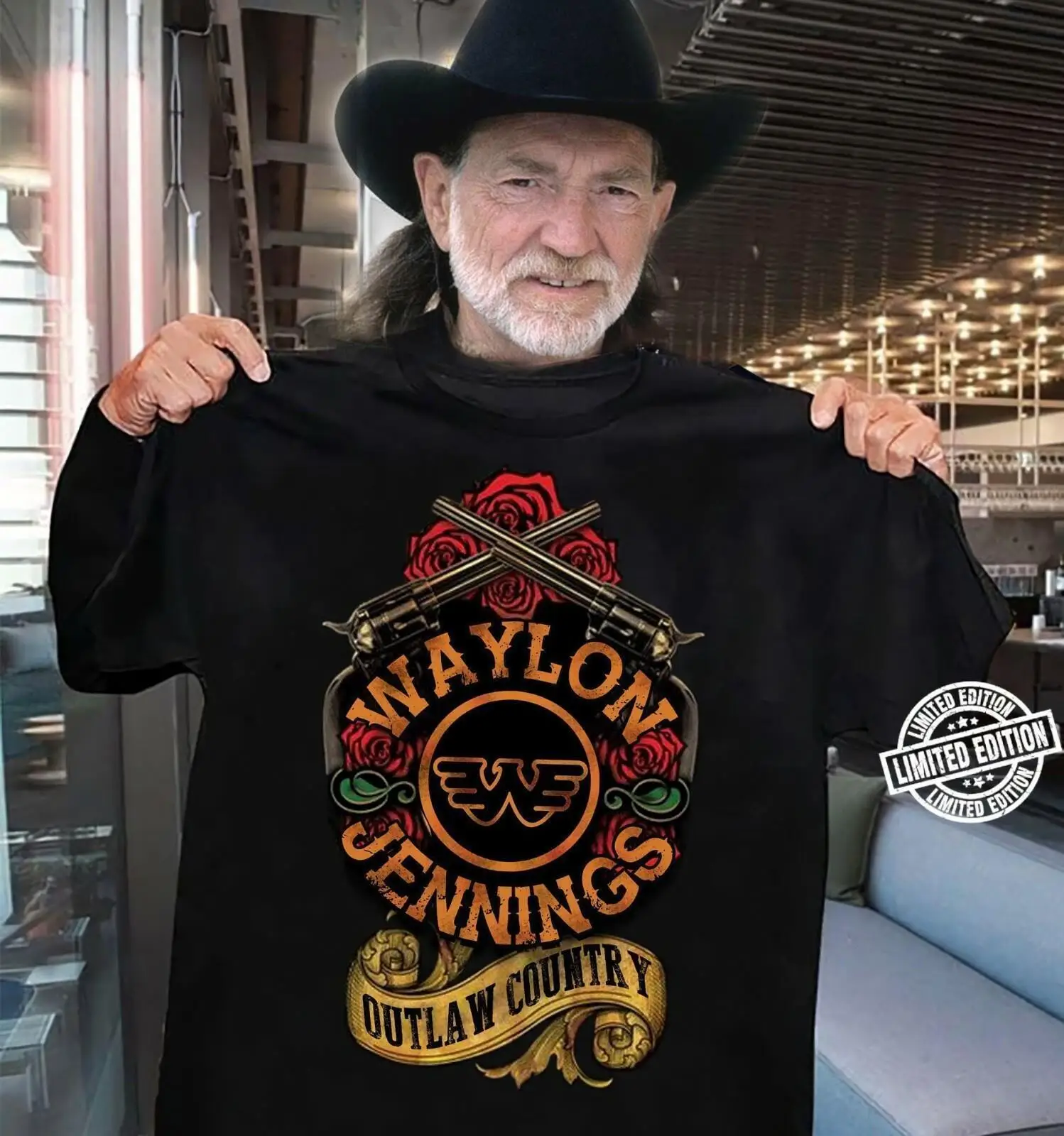 Retro Waylon jennings Outlaw Country Tour Shirt Black Unisex S-3XL Fast shipping