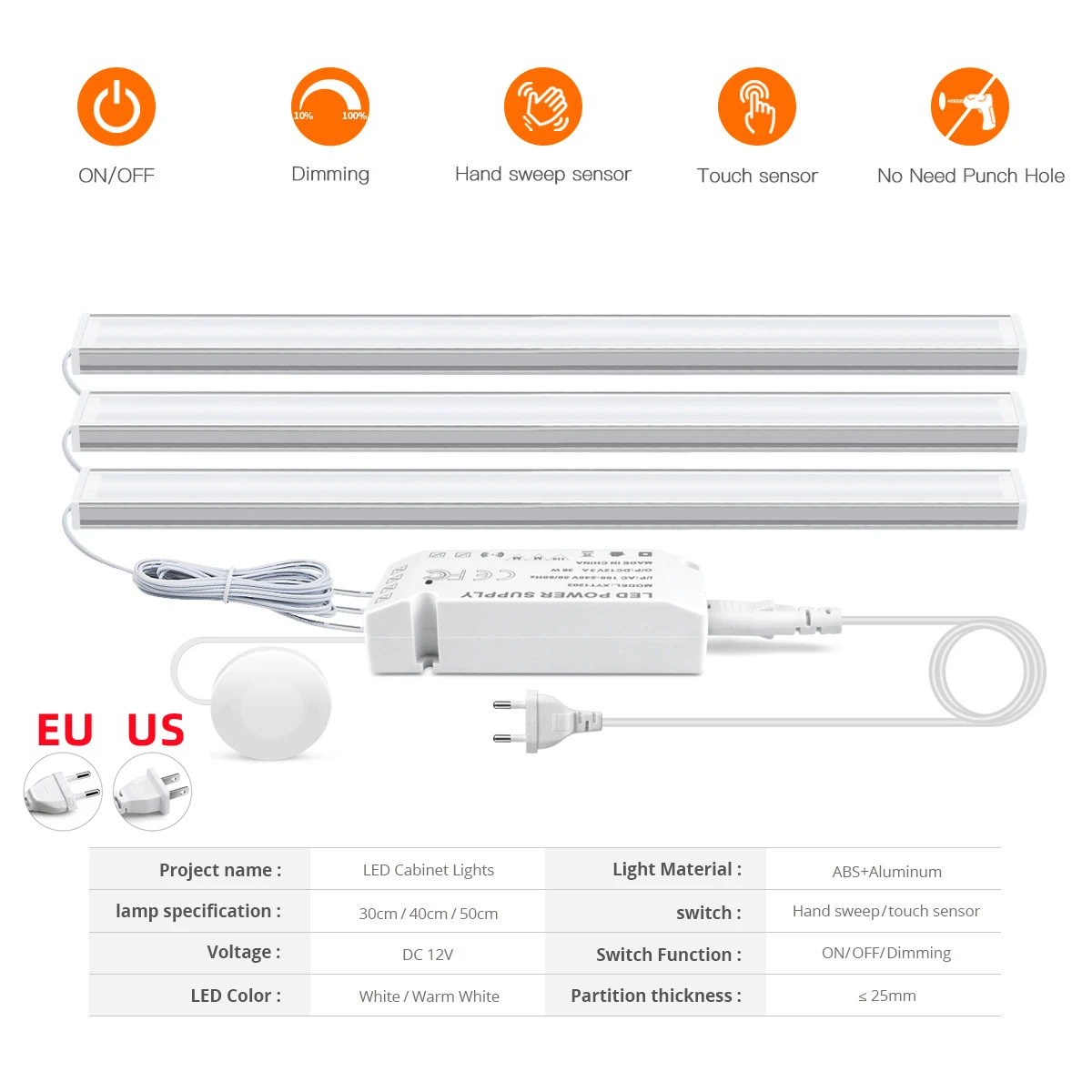 12V Touch Concealed Switch Dimmer for Show Cabinet Light,Acoustic Board Wall Backlight Lamp,Handwave Sensor Control,Nightlight