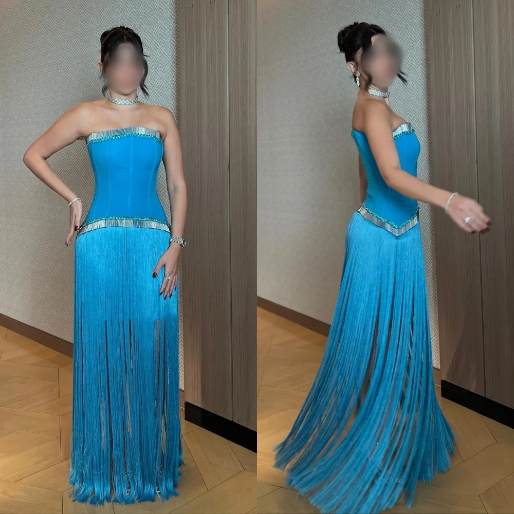 Customized Formal Evening Temperament Tassel Strapless A-line Long Dresses Bespoke Occasion Charming Prom Elegant Party Wedding