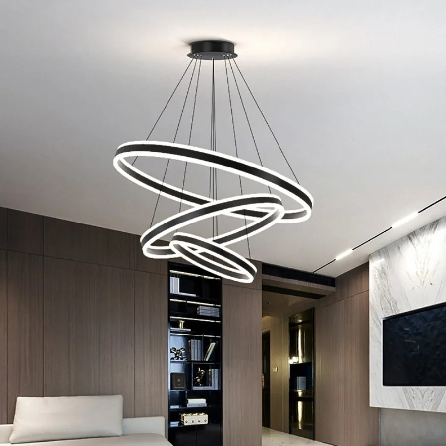 Moderne LED Esszimmer Kronleuchter einfache Ring Kronleuchter Wohnzimmer Schlafzimmer Lichter nach Hause Innen beleuchtung dekorative Pendel leuchten