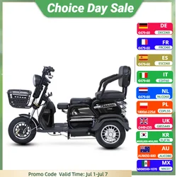 1000W Powerful Electric Tricycle With Passenger Seat For Adult Elderly 3 Places 60V Family Mobility Scooter Battery Removable