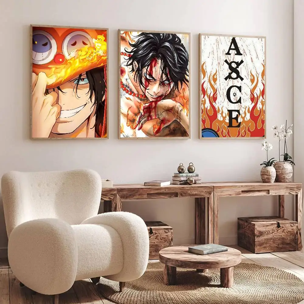 Anime O-One Piece Ace Posters Fancy Wall Sticker for Living Room Bar Decoration Wall Decor