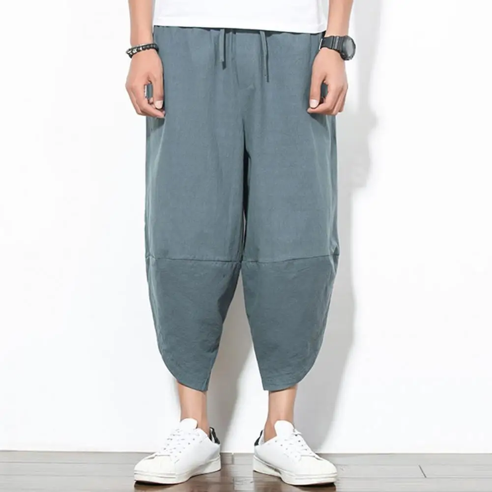 

Japanese Style Summer Men Pants Loose Mid-calf Length Multi Pockets Pure Color Irregular Deep Crotch Casual Harem Trousers